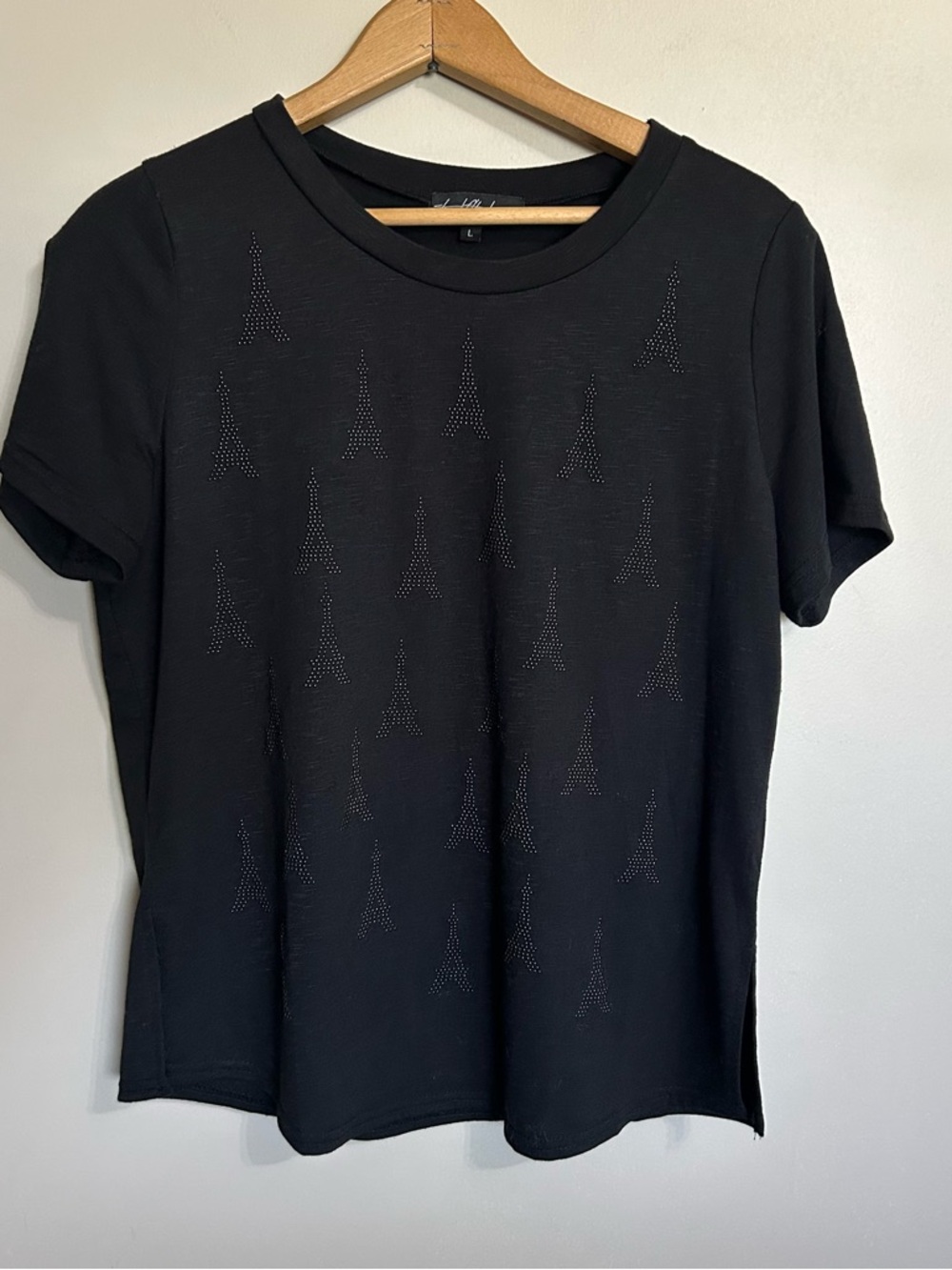 Black Short-Sleeve Studded Eiffel Tower Tee